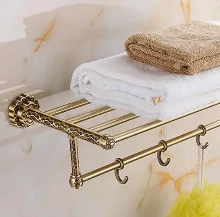 Free Shipping Brass Vintage Style Bathroom Towel Rack Antique Bronze Towel Shelf Holder Carved Pattern Wall-mount towel holder