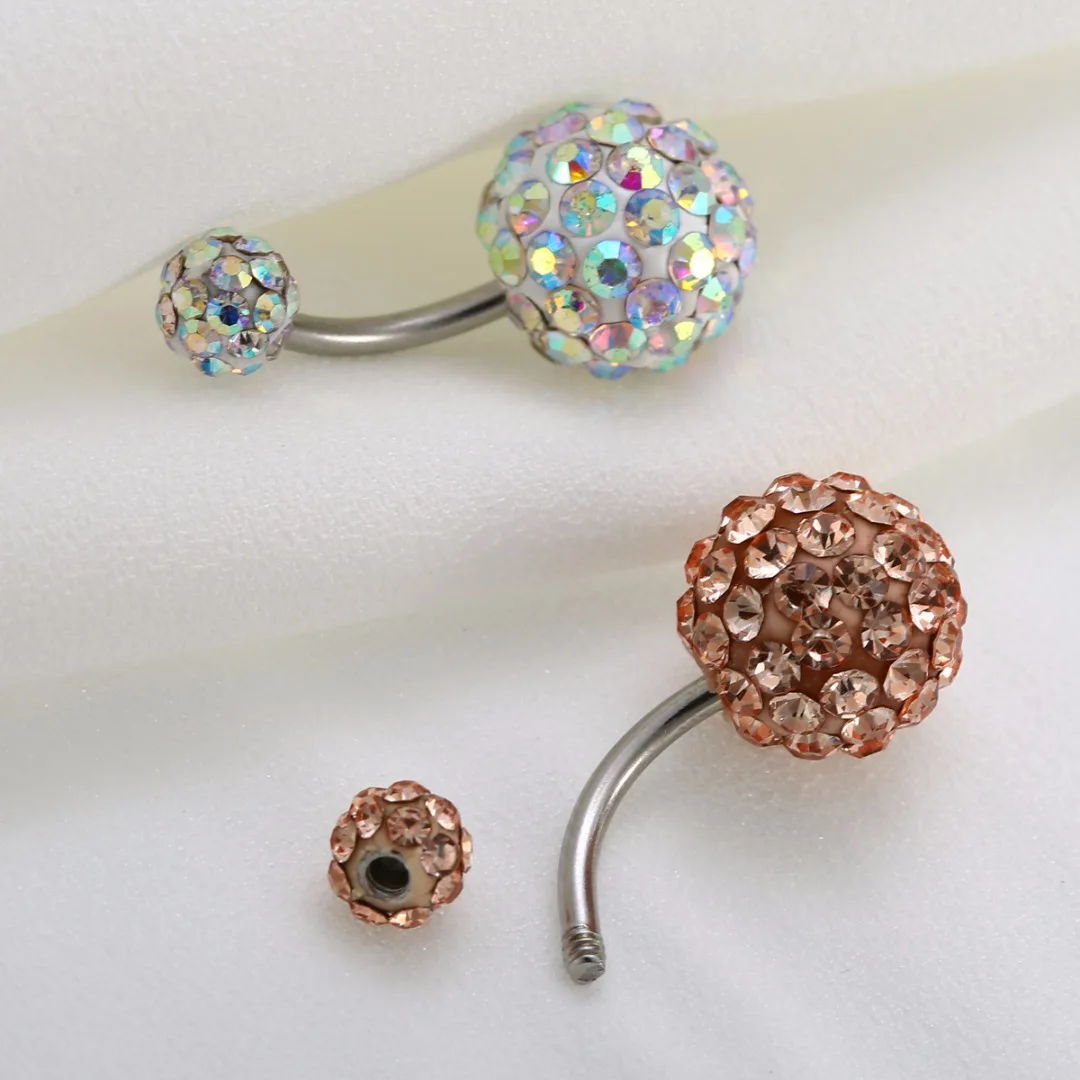1Pcs Colorful Ball Navel Belly Ring Shellhard Stainless Steel Barbell Rhinestone Crystal Navel Studs Rings Body Piercing Jewelry