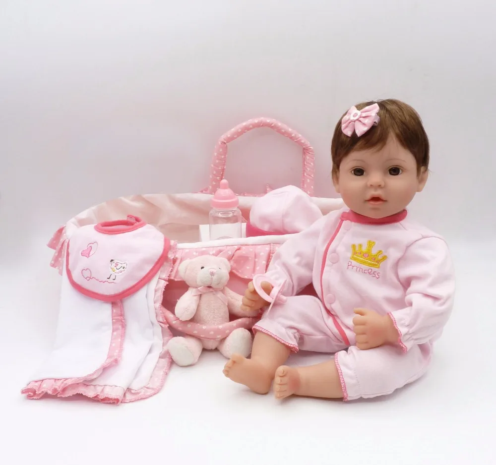 New 16" silicone reborn babies dolls luxury sleeping basket set reborn
