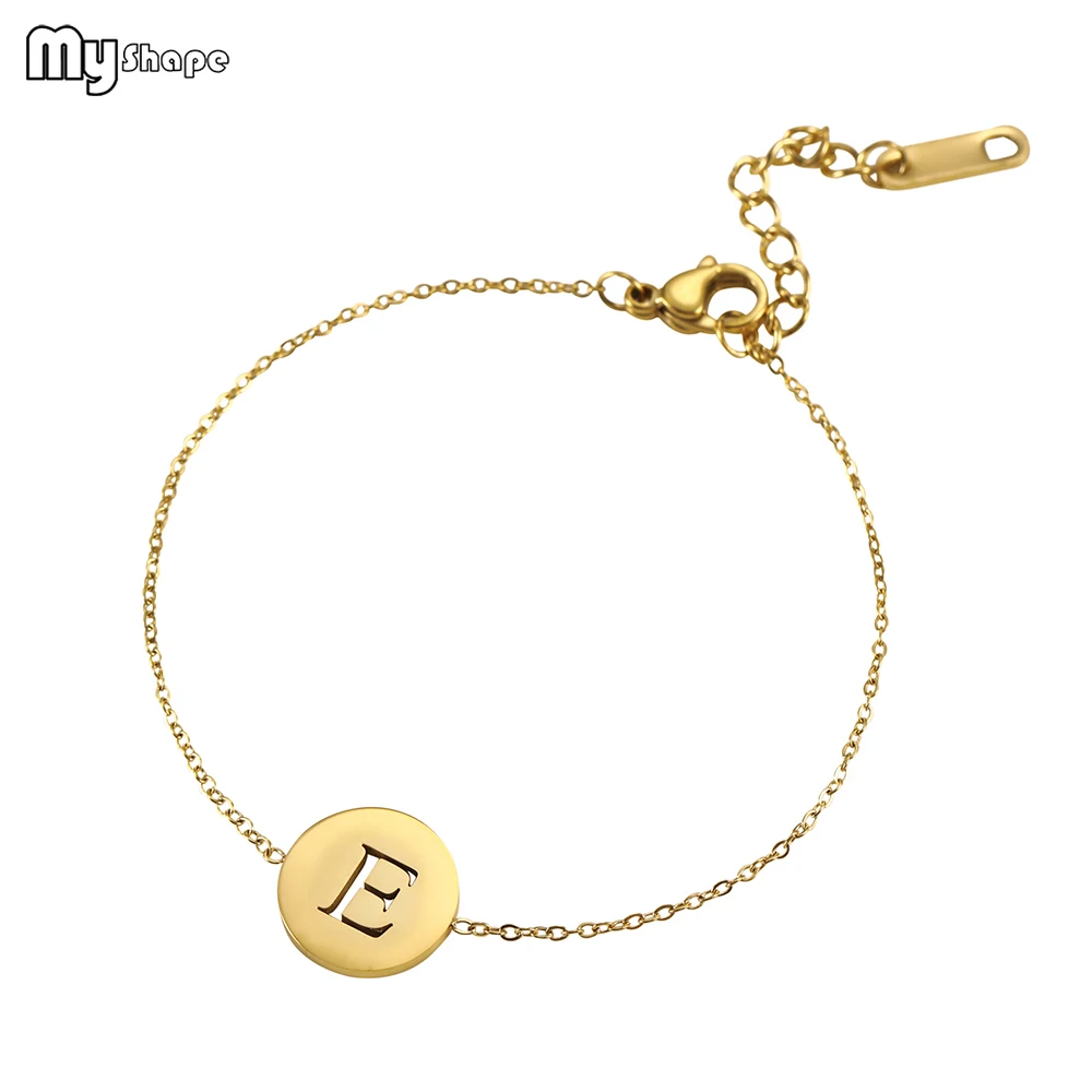 

My Shape Stainless Steel Letter ABCDEFGHIJKLMN Name Meaning Silver and Gold Never Fade Chain Link Bracelets Bangles