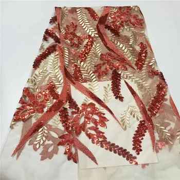 

Red sequins fabric beautiful design african sequins lace fabric for sewing high quality african tulle lace fabric for dress