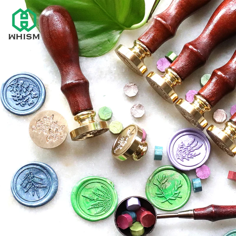 

WHISM Wedding Decorative Wax Sealing Stamps Flower Vine Olive Branch Wreath Scrapbook Sealing Wax Stamps Wooden Wax Seal Stamp