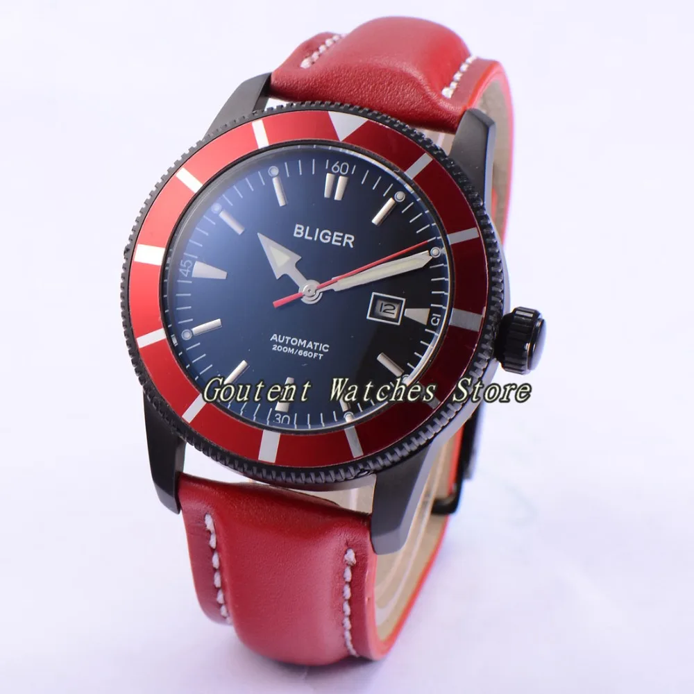 

46mm Bliger Black Dial PVD Deployment Buckle PVD Case Automatic Men's Watch