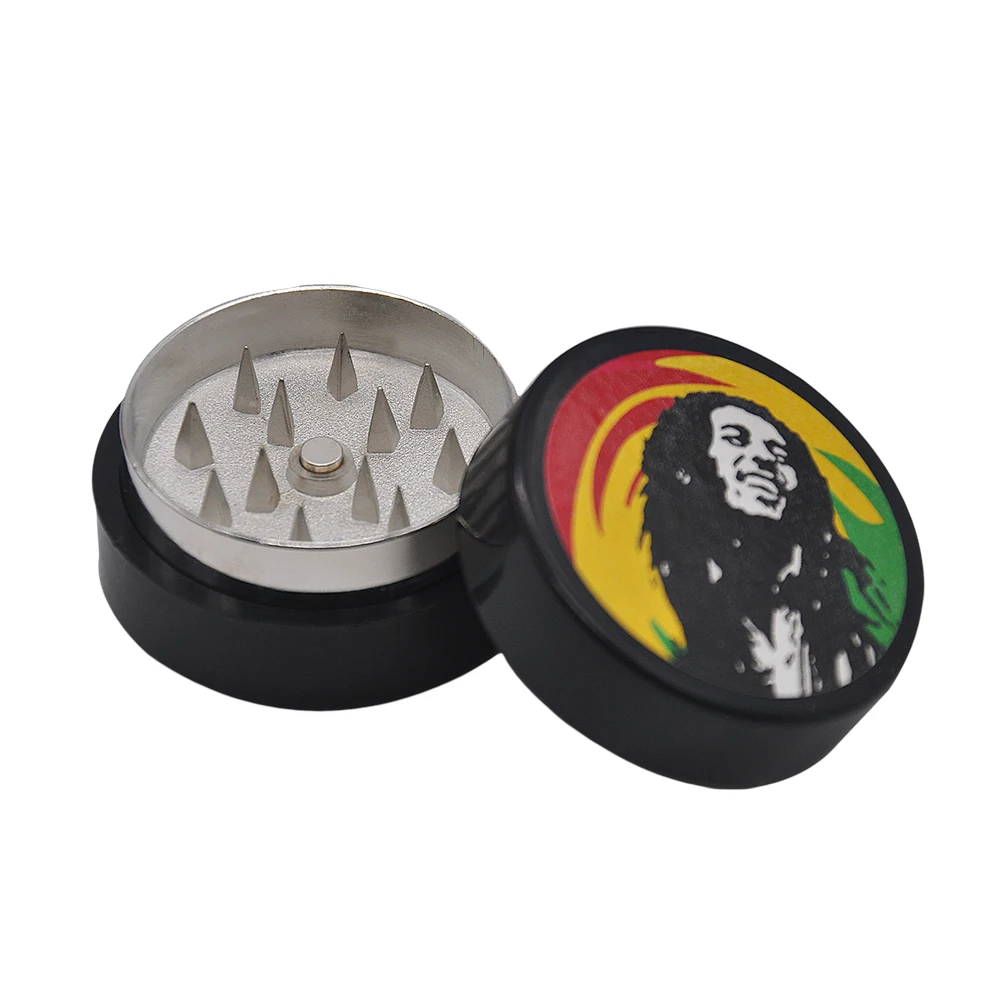 BOB MARLEY 2 Parts 43 MM Plastic Herb Grinder With Shark Teeth Spice Crusher Zinc Alloy Metal Grinder Crusher