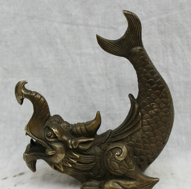 

wholesale factory 8" China Bronze Animals FengShui Wealth Dragon Fish Unicorn Head Statue