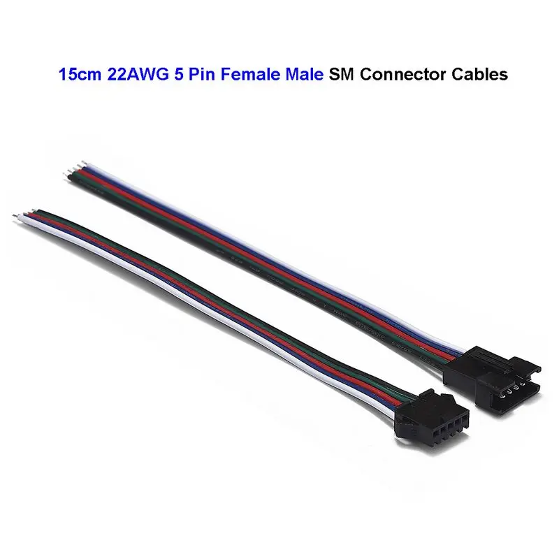 

5 Pin Female Male SM JST Connector Cable Extension 22AWG 0.3mm Electric Wires For 5050 RGBW RGBWW LED Rigid Strip Lights Modules