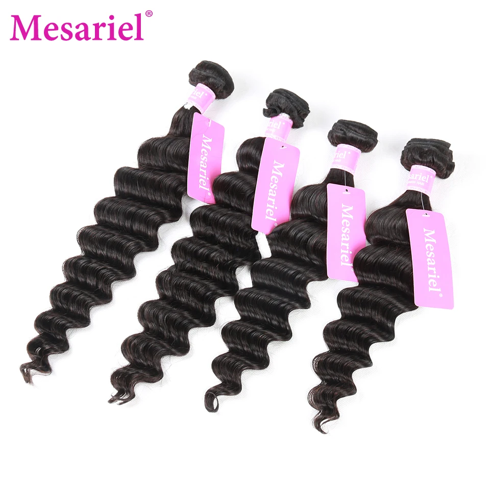 Mesariel перуанские Свободные волны натуральные волосы Weave Связки 4 пучки волос расширение 8-30 дюймов не Реми волос Weave натуральный цвет