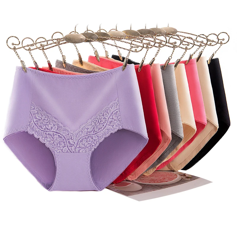 

Fashion Elegant Lace Cotton Panties Mid Waist Underwear Briefs Solid Color Seamless Breathable Ladies Panties Lingerie Female