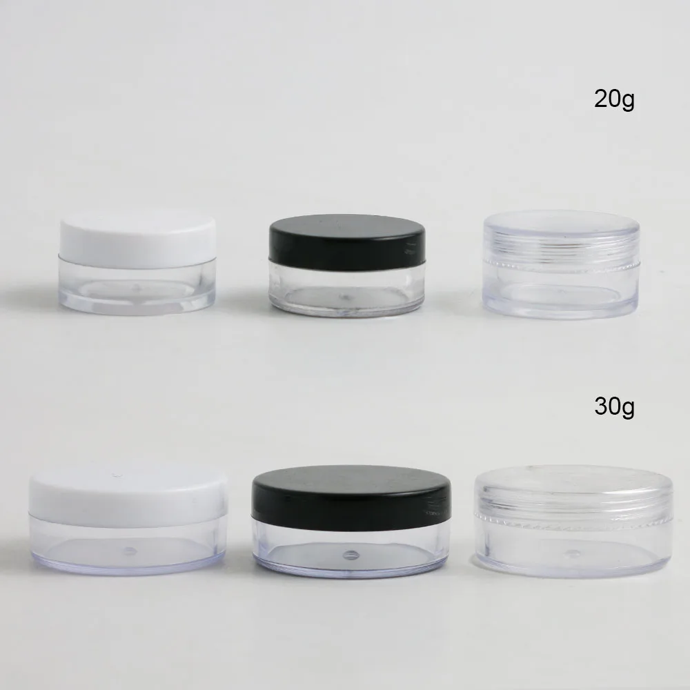 

360 x 20g 30g DIY Mini Portable Small Jar Pot Box Makeup Nail Art Cosmetic Cream Box Black Clear White Cap Container Plastic Jar