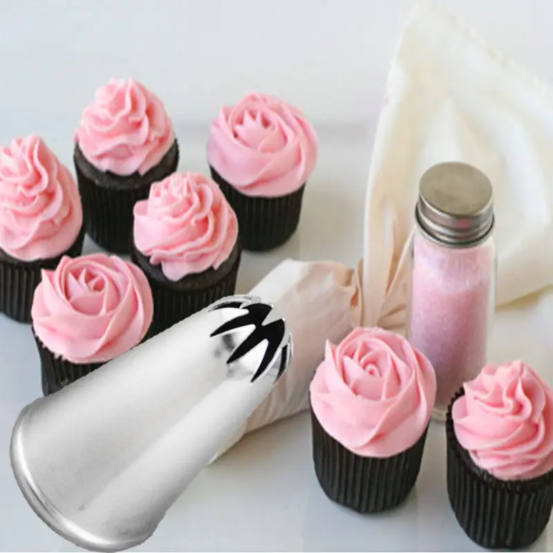 Stainless Steel Rose Flower Tips Cake Nozzle Cupcake Cup Ice Cream