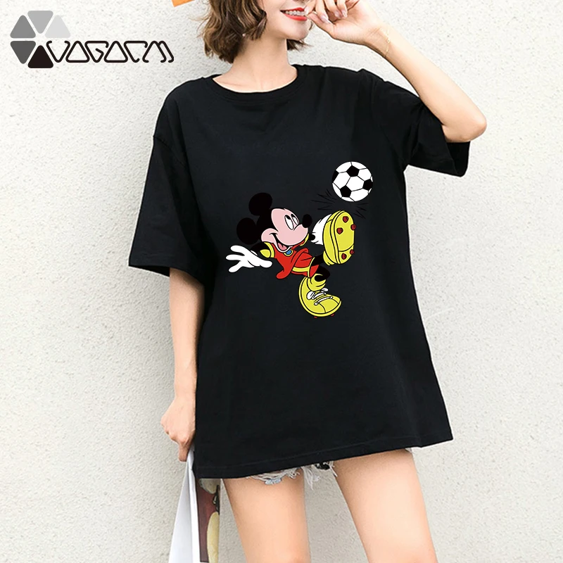 

New Summer Clothes For Women Mickey Mouse Print Tops Tee Short Sleeve Black Fashion Loose Cartoon Plus Size T Shirts Casual Tops