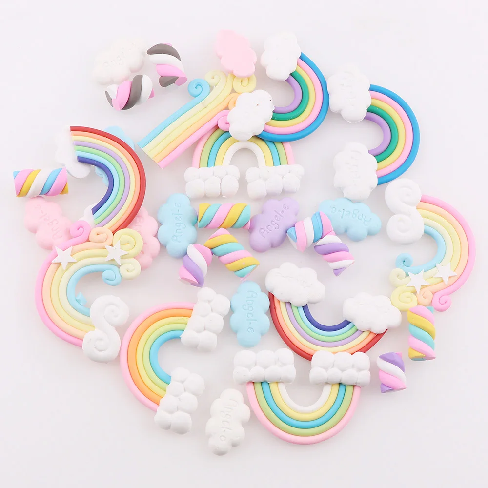 

30PC Mix Polymer Clay Candy Rainbow Cloud Christmas Tree Decor Hanging Ornament For New Year Xmas Party Kids Gift