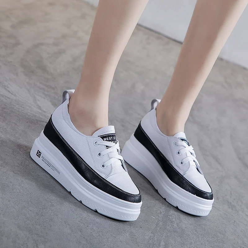 Leather shoes White Sneakers Platform women shoes Autumn Fashion Increase Casual Shoes Woman Student small size 32 33 34
