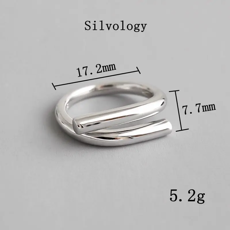 Silvology 925 стерлингового серебра линии переплетения Кольца Серебро Глянцевая минималистическая текстура Регулируемые кольца для женщин элегантные ювелирные изделия - Цвет камня: Silver