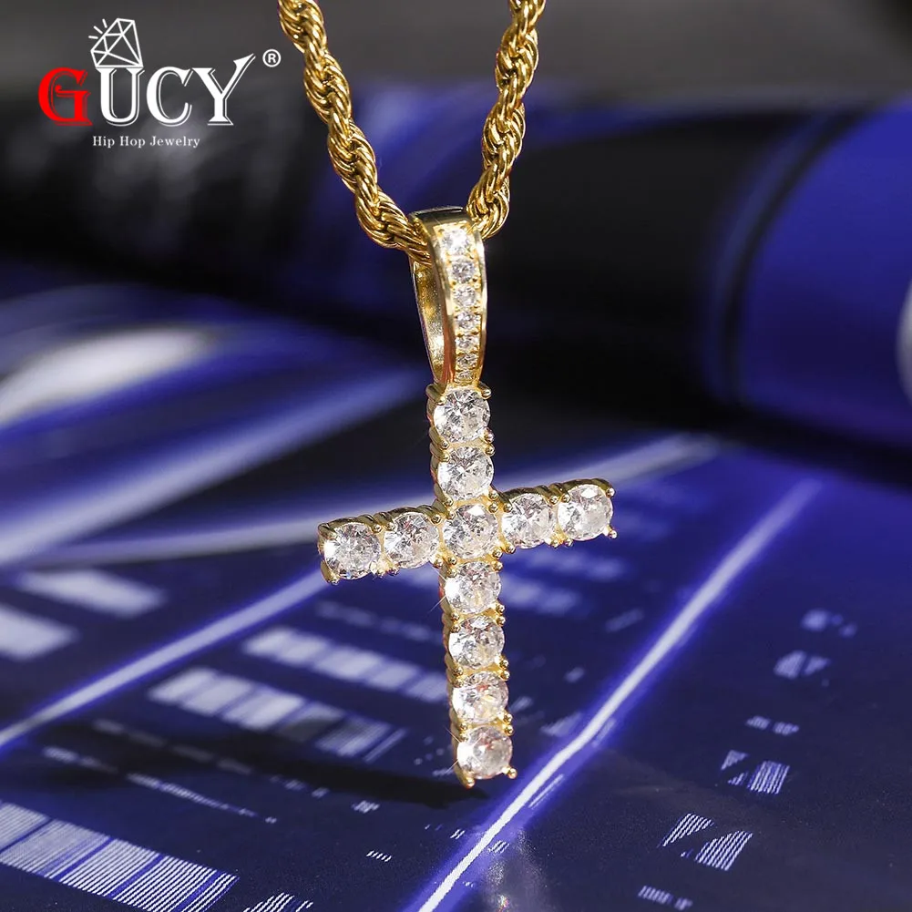 

GUCY New Hip Hop Jewelry 925 Sterling Silver Pico Harvey Cross Pendant Necklace Micro Pave AAA+ Cubic Zirconia Stones For Gift