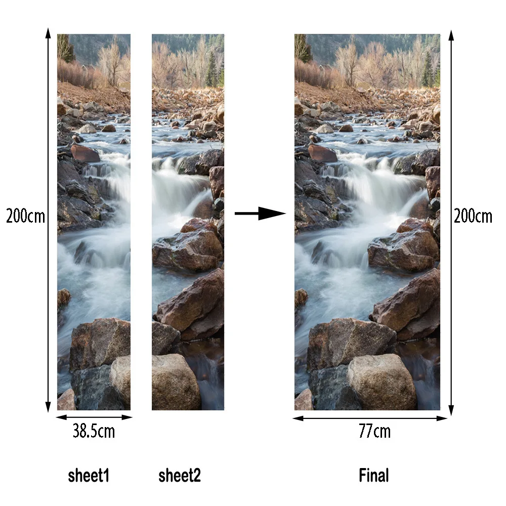 Рок поток руля лимфатический креативный 3D пейзаж двери настенные наклейки лесной водопад настенные водонепроницаемые наклейки ПВХ спальня домашний декор
