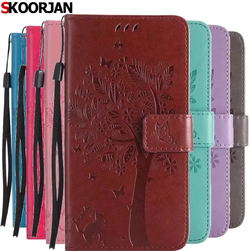 Для Coque Samsung Galaxy Note 5 Чехол кошка и дерева тиснением Флип Бумажник Стенд держатель
