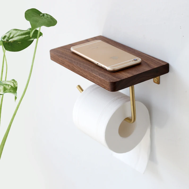 

New Creative Walnut Wood Tissue Paper Holder Free Nail Toilet Roll Paper Holder Brass Paper Towel Rack Free Shipping