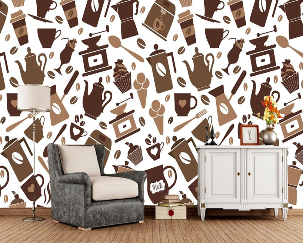 Papel де parede мультфильм текстура чайник кружка вилка ложка фото обои Гостиная ТВ