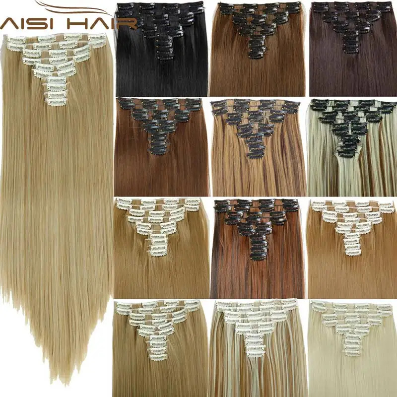 16 Colors Clip in Hair Extensions 10pcs/set 25inch 62cm Long Straight Hairpiece Heat Resistant Synthetic Natural Hair Extensions