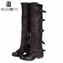 Prova Perfetto; Новинка года; женские ботфорты в винтажном стиле; зимние сапоги в жокейском стиле; обувь на плоской подошве; женская обувь на платформе; ботинки на молнии с пряжкой
