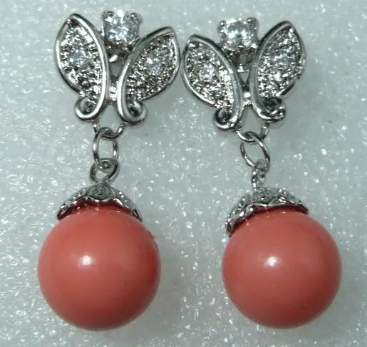 

hot sell new - 2 styles wholesale 18kgp/silver plated 12mm wine red shell pearl butterfly earring #301