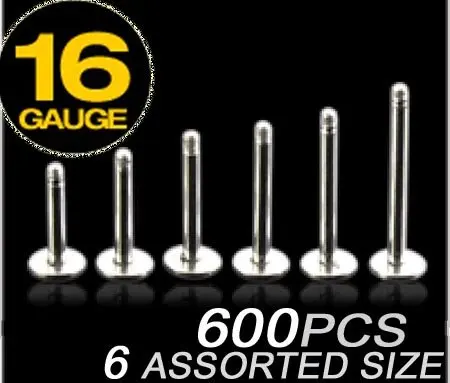 16g labret bar mixed 6 size lip ring body jewelry 600pcs lot in lip ring size
