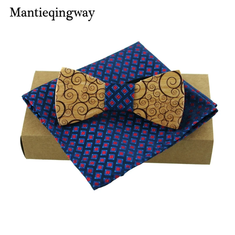 

Mantieqingway Wood Bow Tie Plaids Mens Bowknot Bowtie Classic Pocket Square Wood Creative Bow Ties Sets for Wedding Party