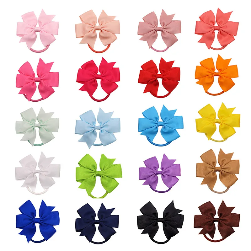 

20Color/lot 3.15 inch Boutique Grosgrain Ribbon Girl Bow Elastic Hair Tie Rope Hair Band bows Hair Accessories 381