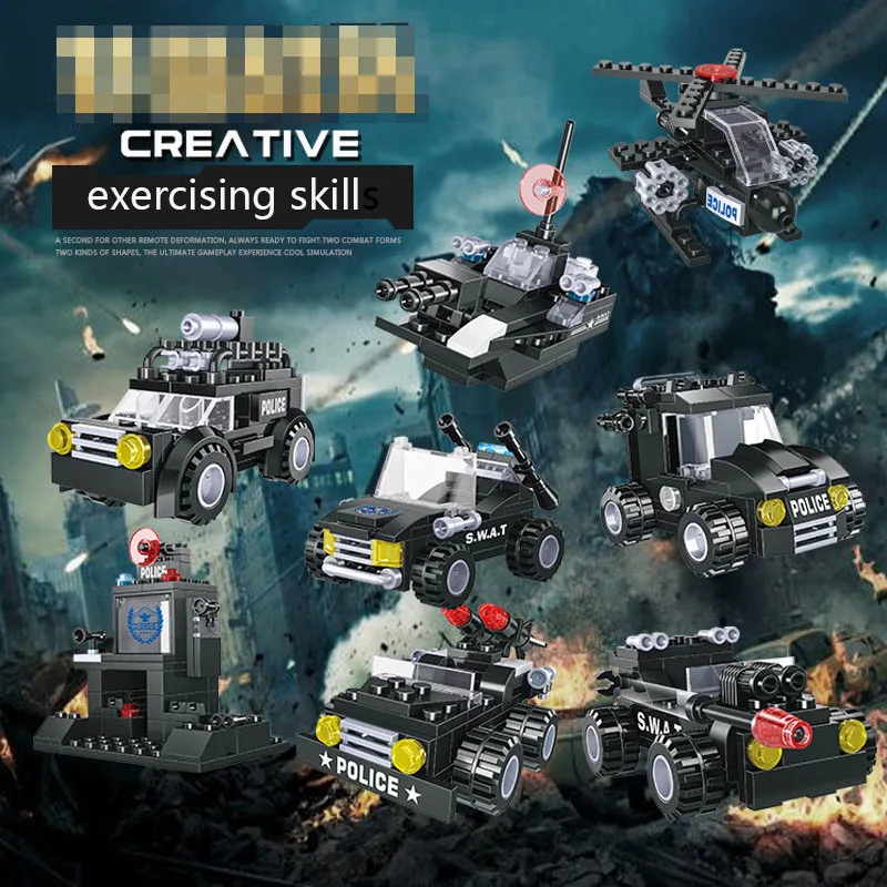 special 8 in 1 armored cars block City Police Series Building Blocks explosion-proof car DIY Bricks Legoing For Children TruckS
