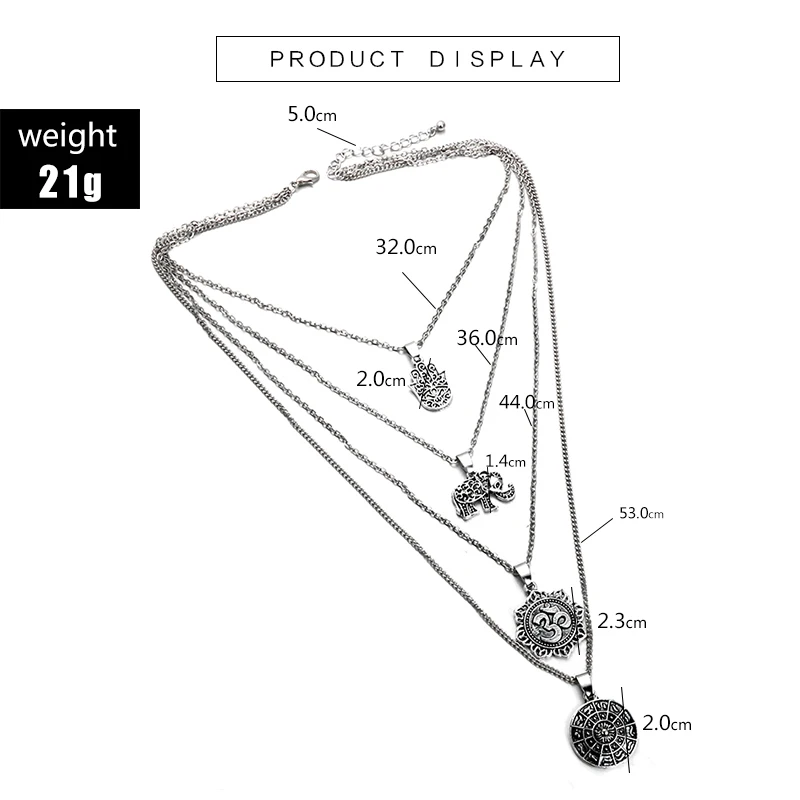 Tocona многослойное Бохо Хамса колье с кулоном в форме слона Pandents Серебряная цепочка массивное ожерелье Женские аксессуары колье 4373