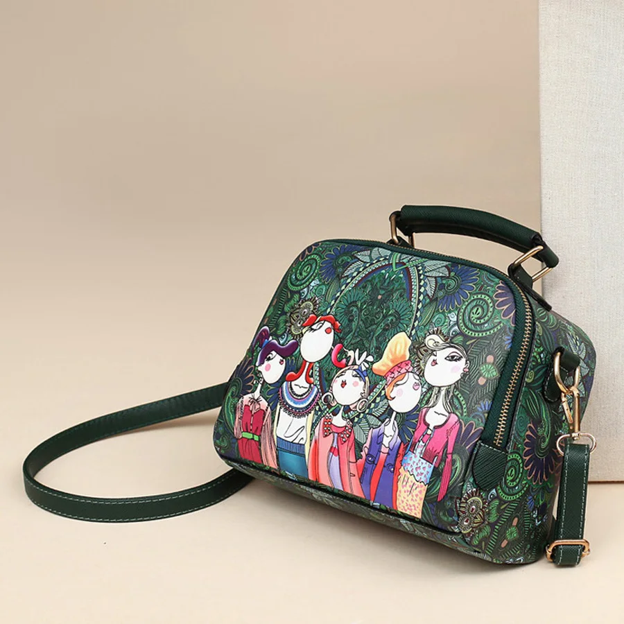 

Retro Characters Printing Women Shoulder Bags Casual Lady Handbags Vintage Fashion Crossbody Bag Small Flap Female Designer