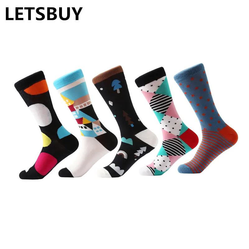 LETSBUY 5 pair/lot mens socks colorful funny sock cotton novelty socks