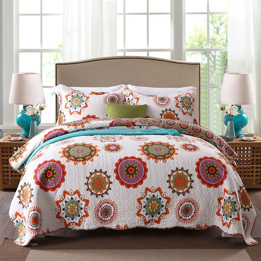 CHAUSUB Quality Cotton Bedspread Quilt Set 3pcs Coverlet Printed Quilts