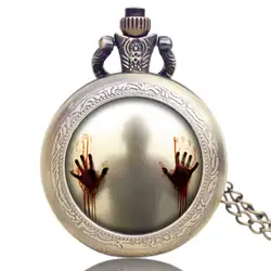Карманные часы Walking Dead тема зомби Дизайн Стекло купол Бронзовый кварцевые часы кулон американская драма Вентиляторы Best подарок