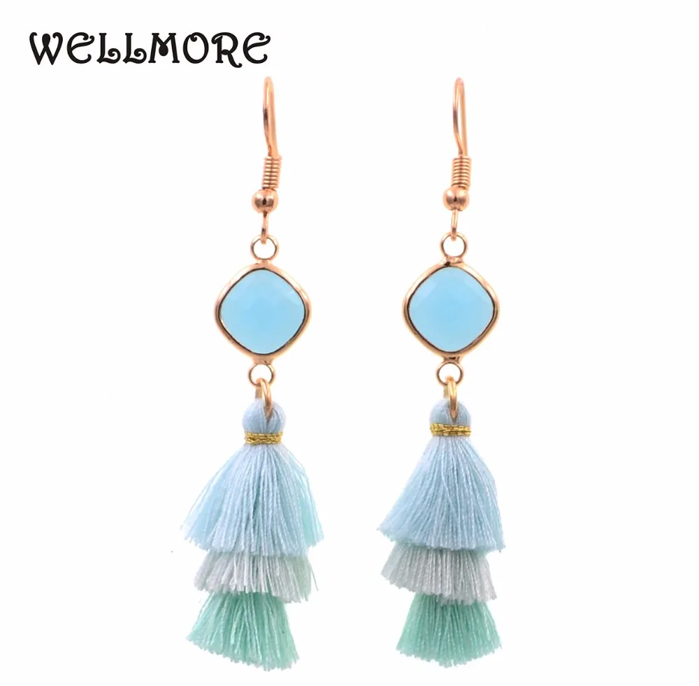 

WELLMORE Fringed Statement Tassel earrings Bohemian Drop Dangle Earrings crystal with tassel earrings for women