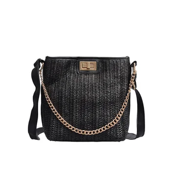 

Women Daily Summer Reusable Large Capacity Casual Cross Body Beach Portable Bucket Vacation Outdoor Straw Braid Shoulder Bag