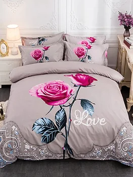 

Rose Bedding Set Queen King Size Printed Bed Linen Duvet Covers Set 4pcs