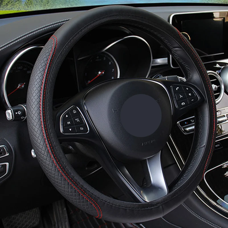 

New Car Steering Wheel Cover Artificial Leather Elastic Skidproof Auto Steering- Wheel Embossing Leather Over Car-styling