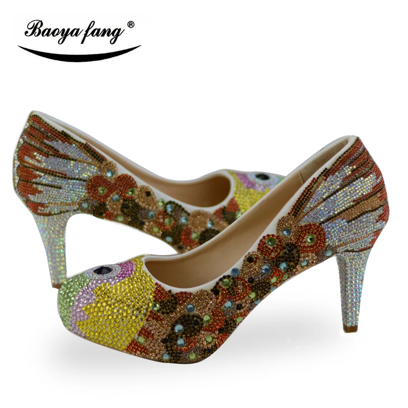 

Champagne Women Wedding shoes High heels platform shoes round toe Luxury crystal handmade party dress shoes ladies fashion Pumps
