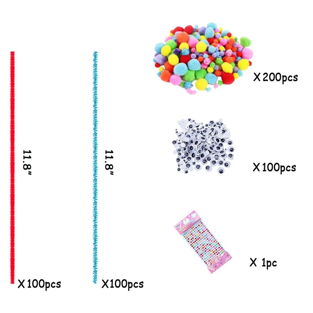 500 шт набор шенилловых стеблей для чистки труб, гуглые глаза, для детей, плюшевая поделка, красочный очиститель труб, ручная работа, сделай сам, ремесло