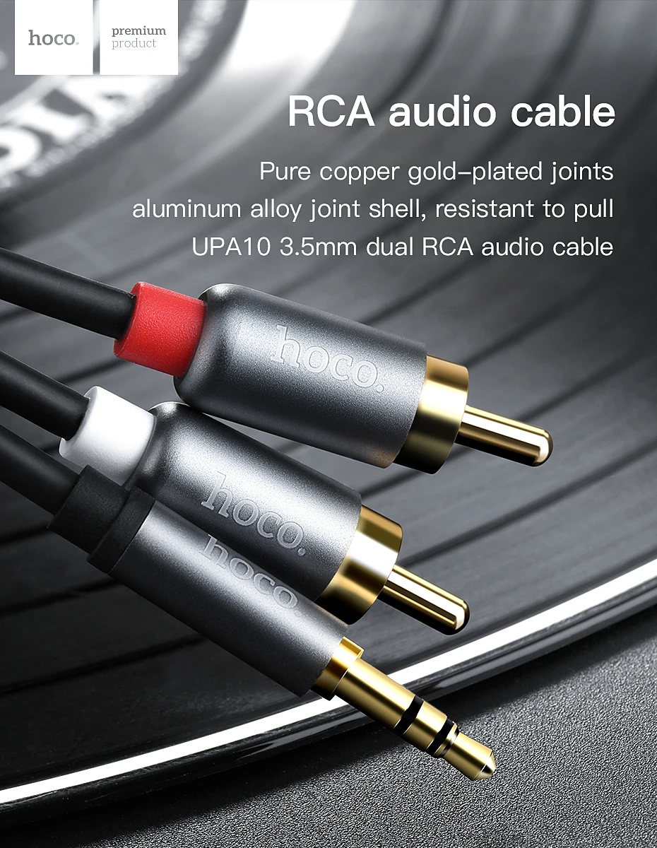 HOCO Audio Cable 3.5 to 2RCA Audio Car Cable RCA 3.5mm Jack Male to Male RCA AUX Cable