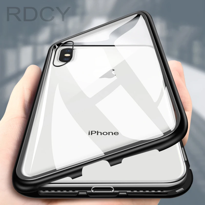 Металлический магнитный чехол для iPhone Xs XR закаленное стекло адсорбционный 8 7 Plus