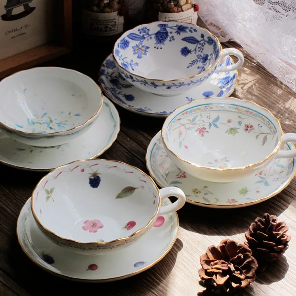 

Ceramic Mug Porcelain Coffe Mug Shallow British Flower Tea Cups with Saucer