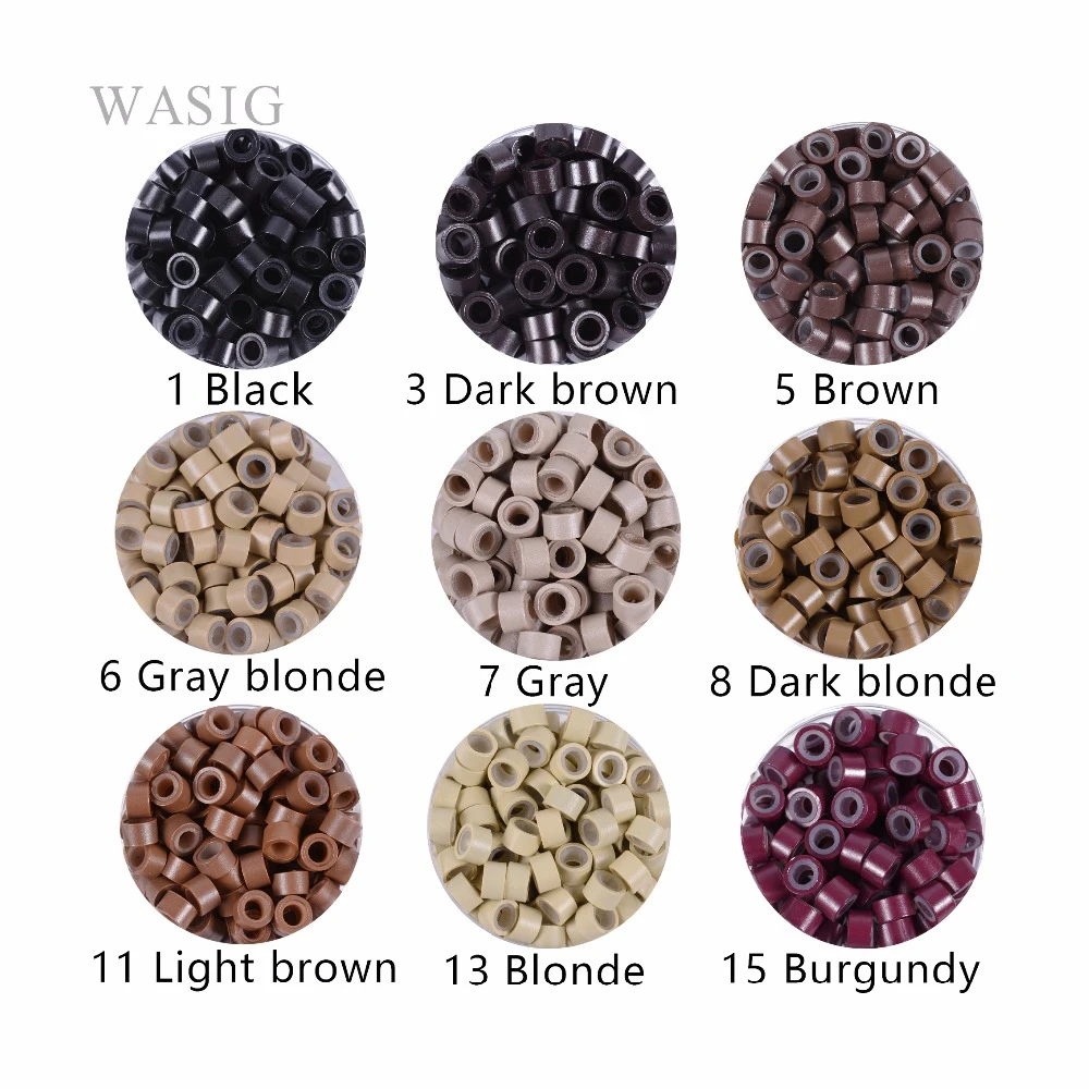 Color : Dark brown 1000PCS//Bottle Silicone Lined Micro Hair Feather Extension Link Rings Loops Beads Tools