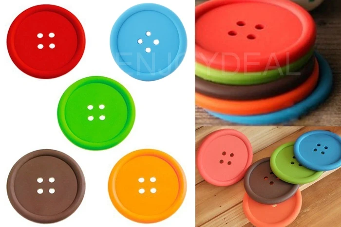 Top Simple and eye-catching design Cut Silicone Button Shaped Coaster Cup Cushion Holder Drink Placemat Mat heat-resistance