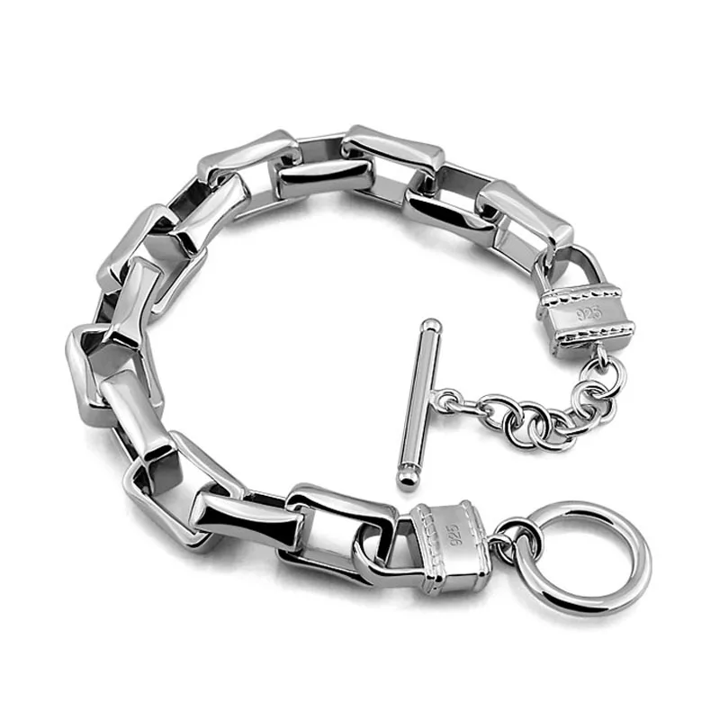 Fashion silver man locks pendant bracelet Real solid 925 sterling