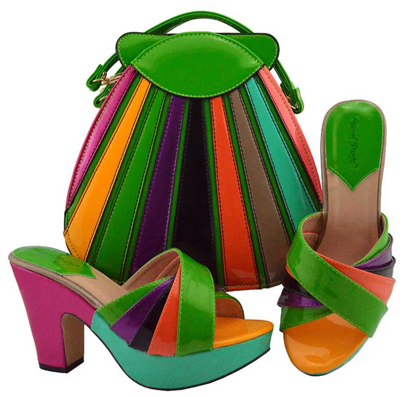 

Novelty multicoloured Style African Shoe and Bag Set for Party Italian Shoe with Matching Bag for Wedding Dress