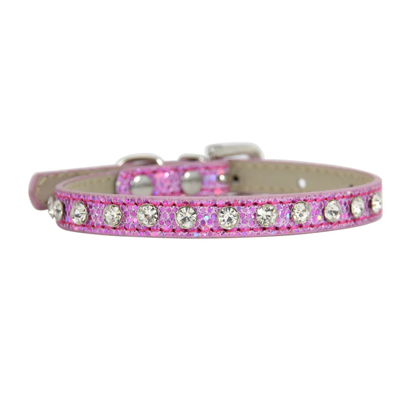 Cat Collar Personalized Adjustable Shining Rhinestone Cat Collar Puppy Baby Dog Cat Collar Leather Strap for Kitten Accessories - Цвет: pink rhinestone