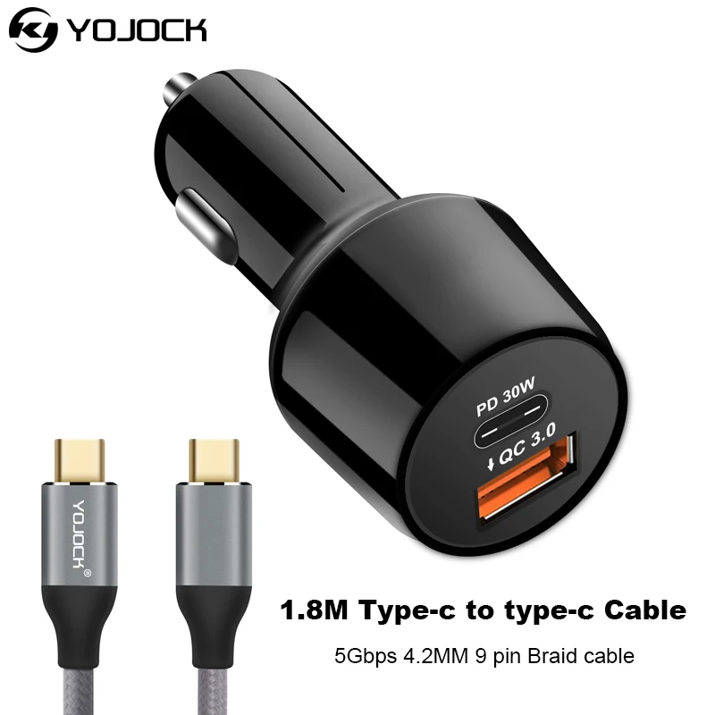 Dual USB Fast Car Charger Adapter 18W Quick Charge 3.0 &30W USB Type C